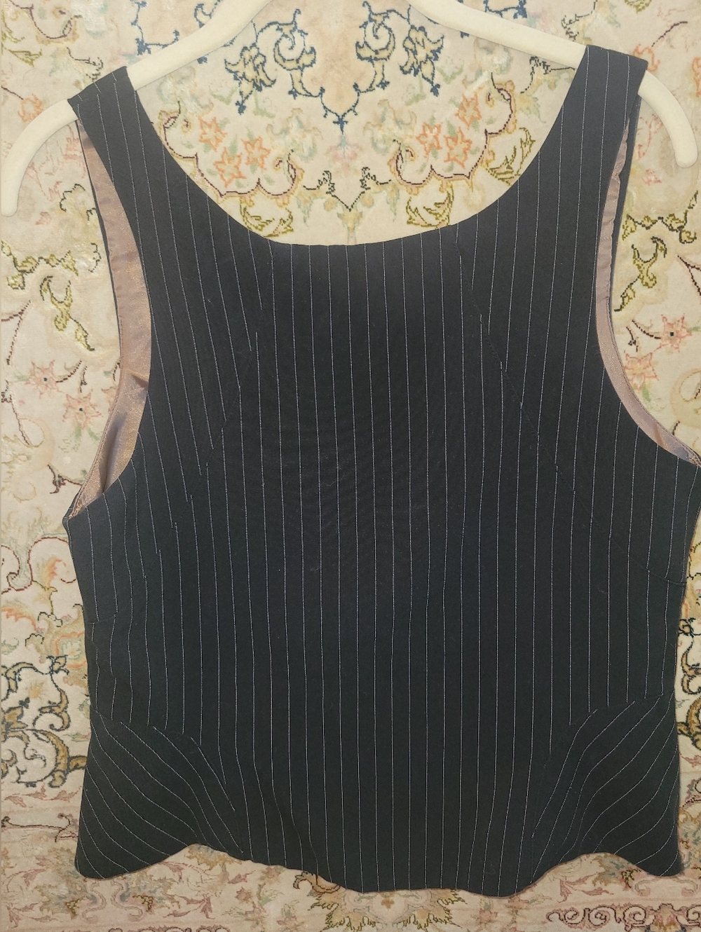 Ruffled White Lolita Lace Trimmed Blouse Layered Under Pinstripe Vest - Picture 6 of 15